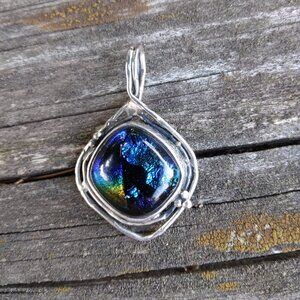 Sterling Silver Genuine Dichroic Glass Pendant